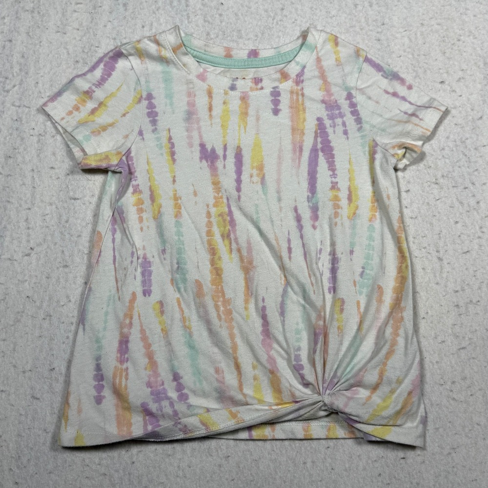 Cat & Jack Girls Pastel Tie Dye Short Sleeve Front Knot T-Shirt 5T